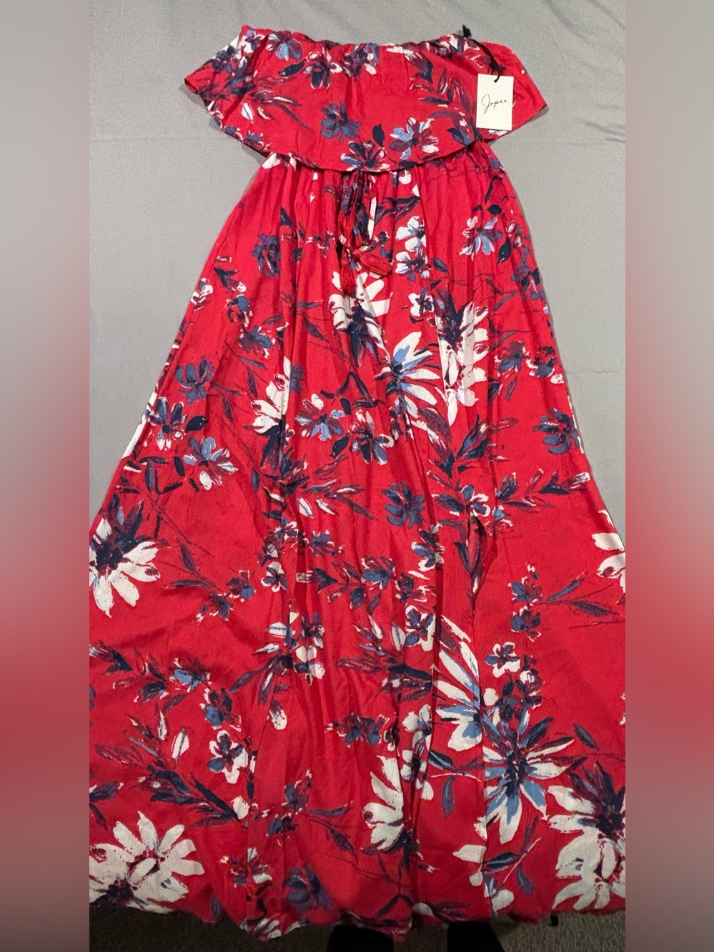 Japna Red Floral Off-Shoulder Maxi Dress